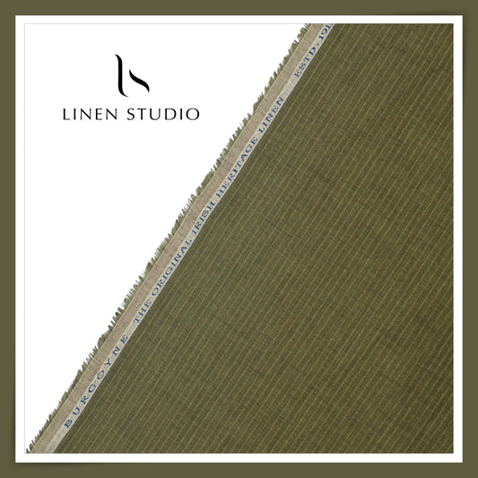 60 Lea Pure Linen Shirting by Burgoyne - Woodland Green Stripes (NEW)