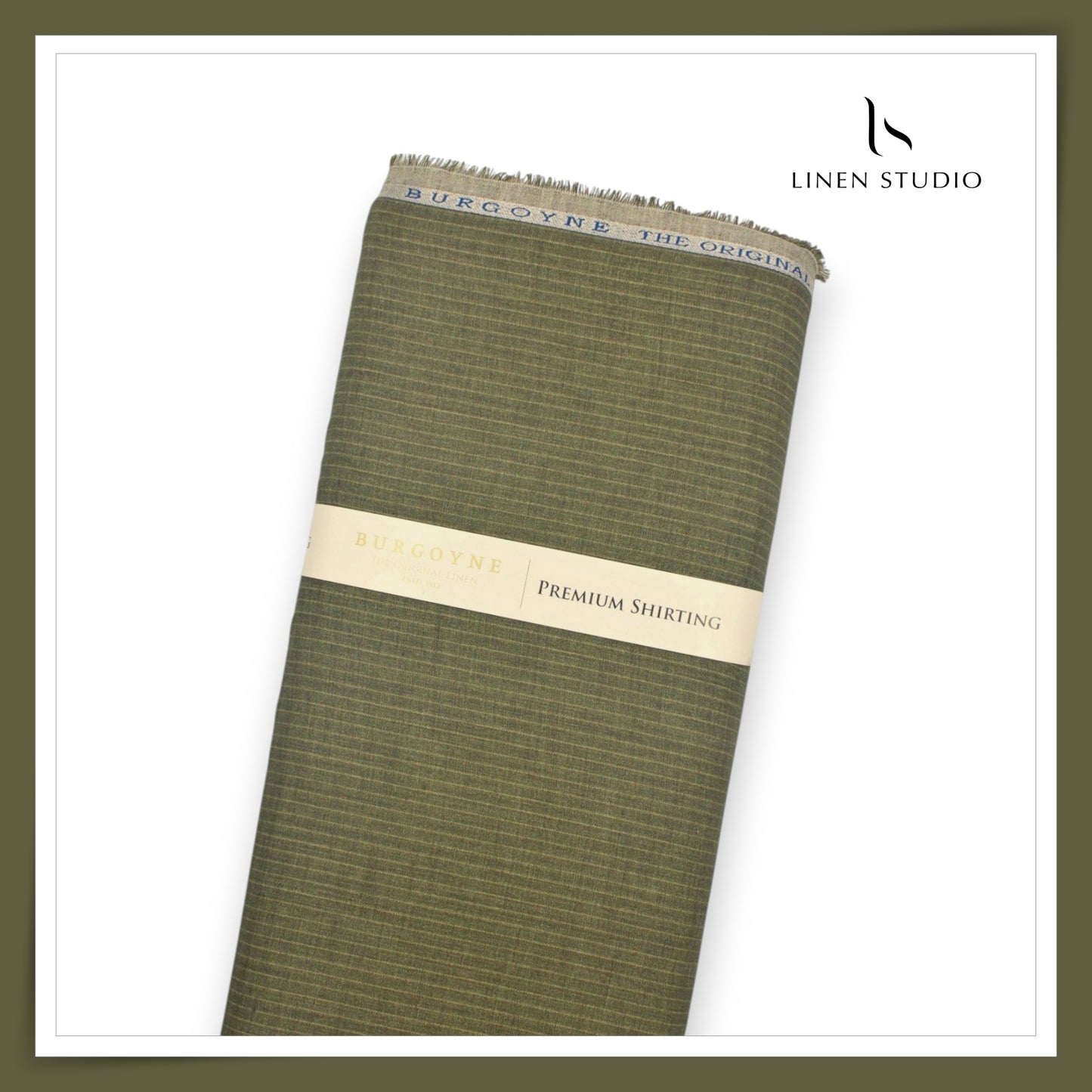 60 Lea Pure Linen Shirting by Burgoyne - Woodland Green Stripes (NEW)