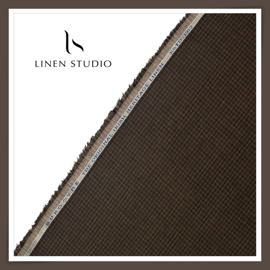 60 Lea Pure Linen Shirting by Burgoyne - English Dark Brown Checks (NEW)