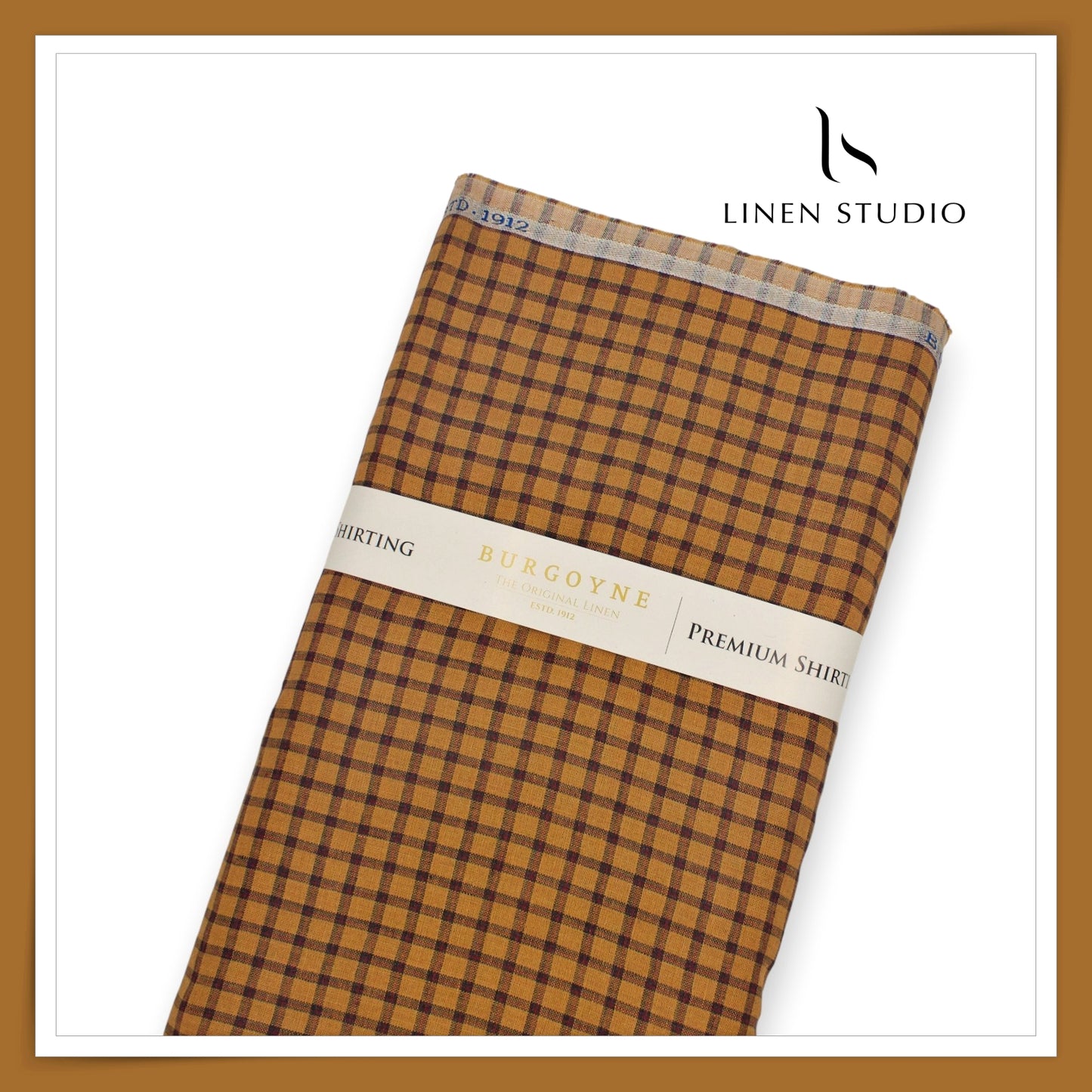 60 Lea Pure Linen Shirting by Burgoyne - Copper Brown Espresso Checks (NEW)