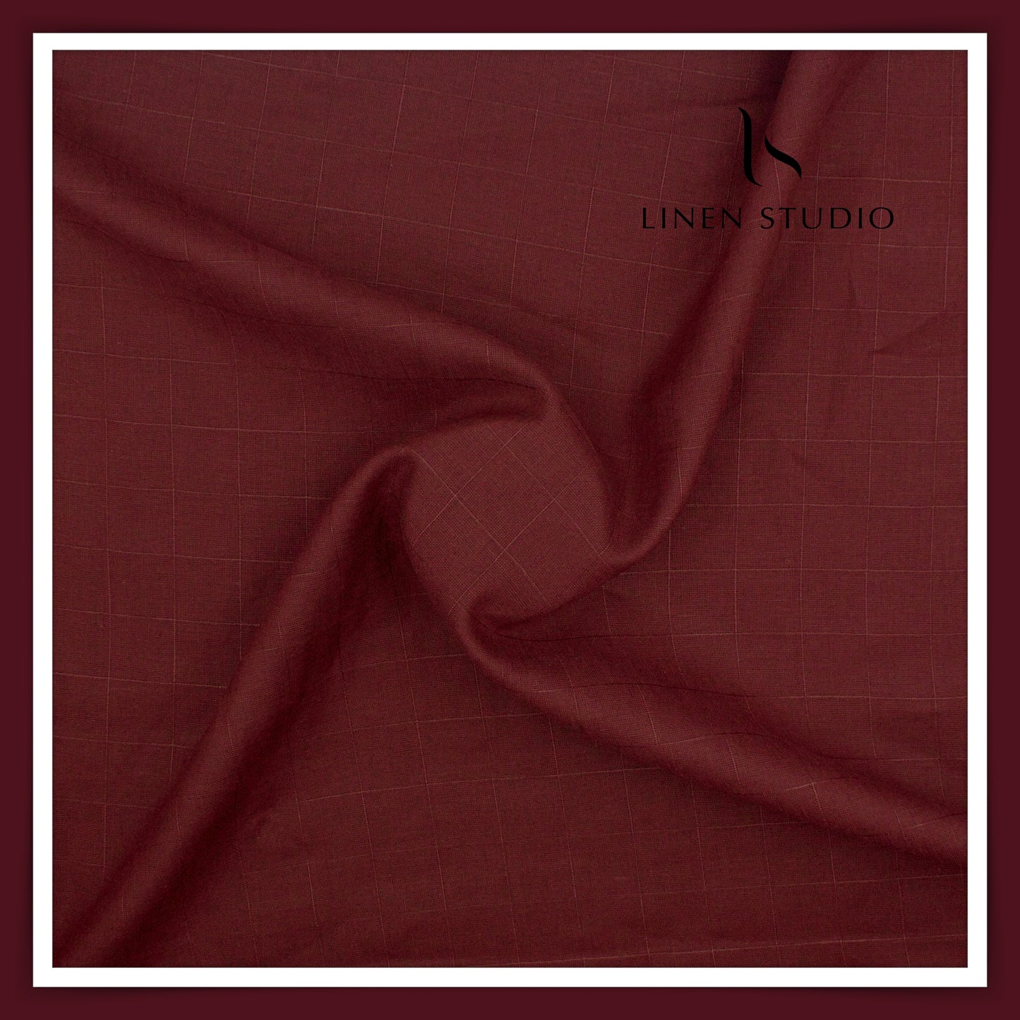 70 Lea Self Checks Pure Linen Shirting by Burgoyne - Old Red (NEW)