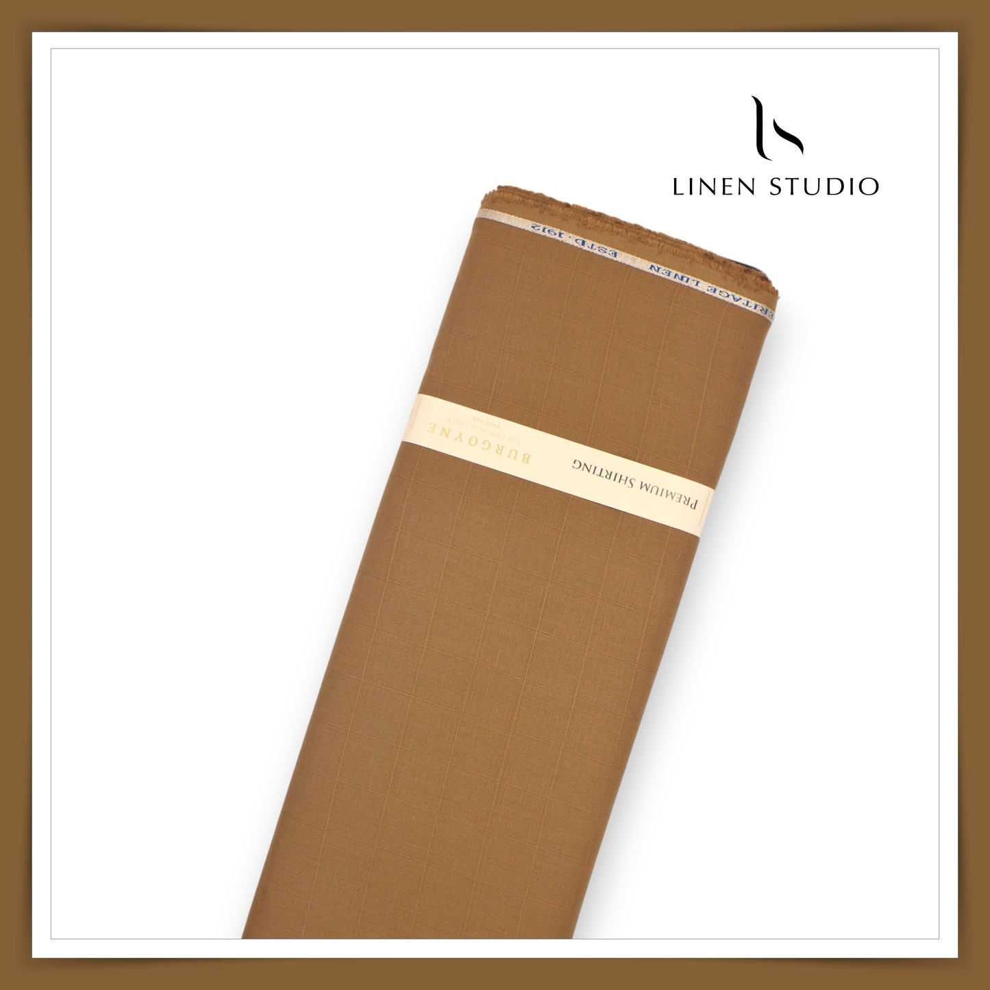 70 Lea Self Checks Pure Linen Shirting by Burgoyne - Clay Brown (NEW)