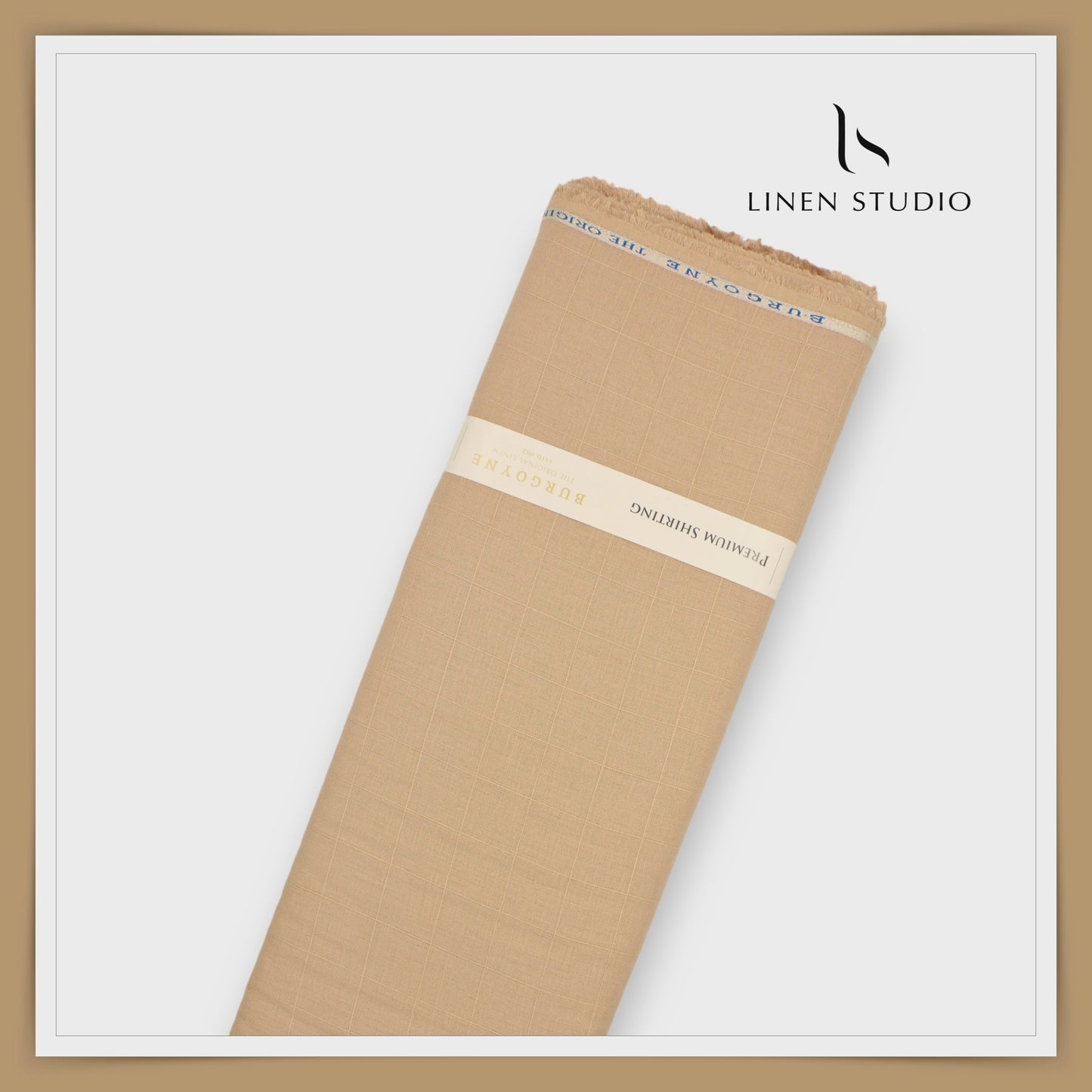 70 Lea Self Checks Pure Linen Shirting by Burgoyne - Pastel Brown (NEW)
