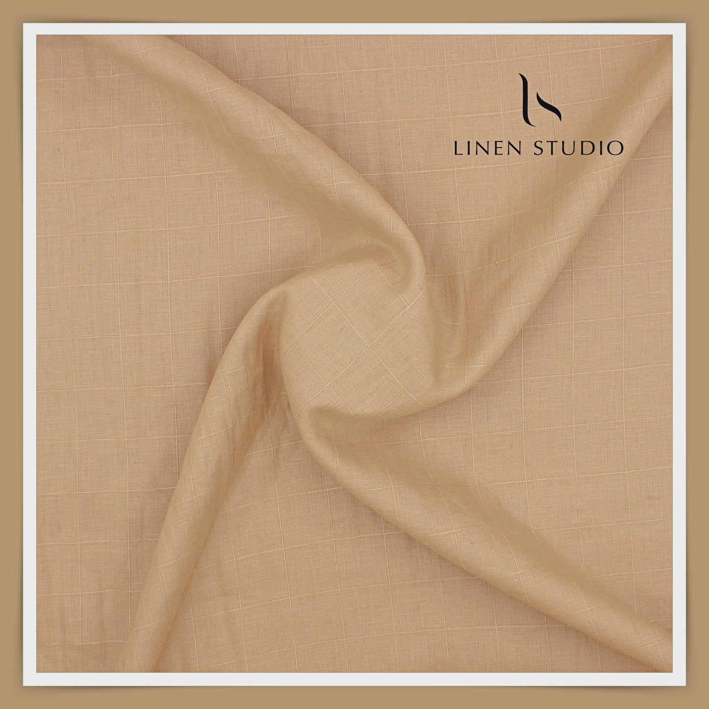 70 Lea Self Checks Pure Linen Shirting by Burgoyne - Pastel Brown (NEW)