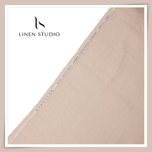 60 Lea Pure Linen Self Small Checks Shirting by Burgoyne - Rodeo Dust (Zoom In) (NEW)