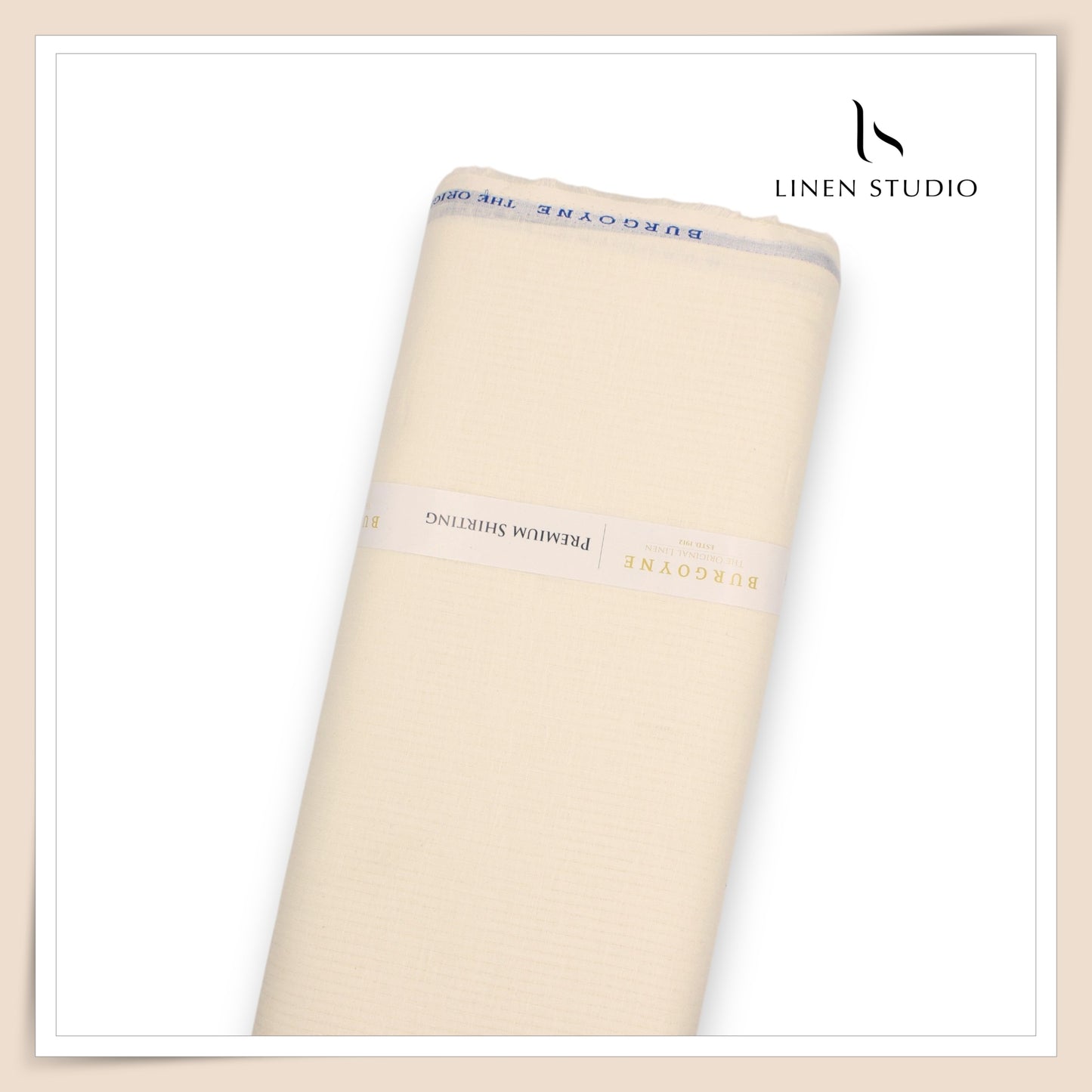 70 Lea Small Self Stripe Pure Linen Shirting by Burgoyne - Cream (NEW)
