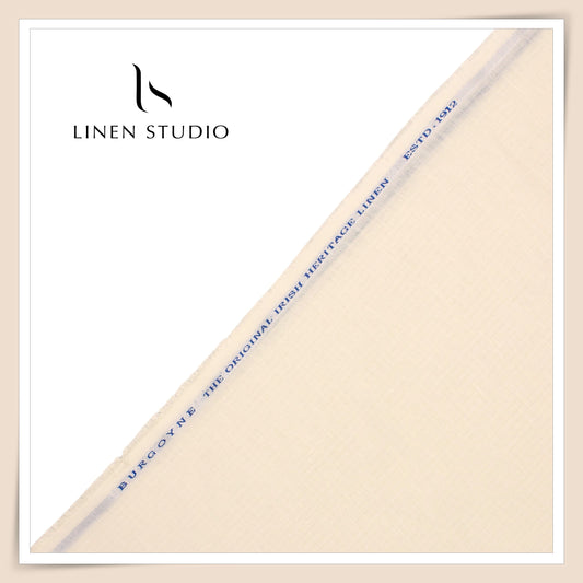 70 Lea Small Self Stripe Pure Linen Shirting by Burgoyne - Cream (NEW)