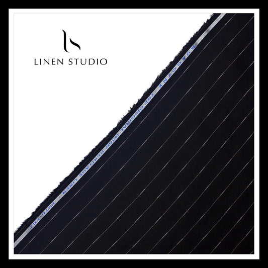 Burgoyne 60 Lea Pure Linen Shirting - Black Evergreen Stripes (NEW)