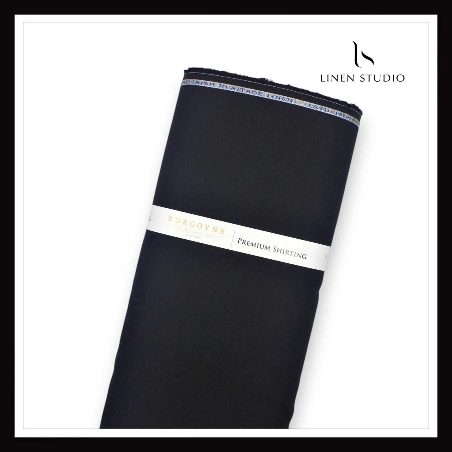 60 Lea Pure Linen Self Striped Shirting by Burgoyne - Black (Zoom In) (NEW)