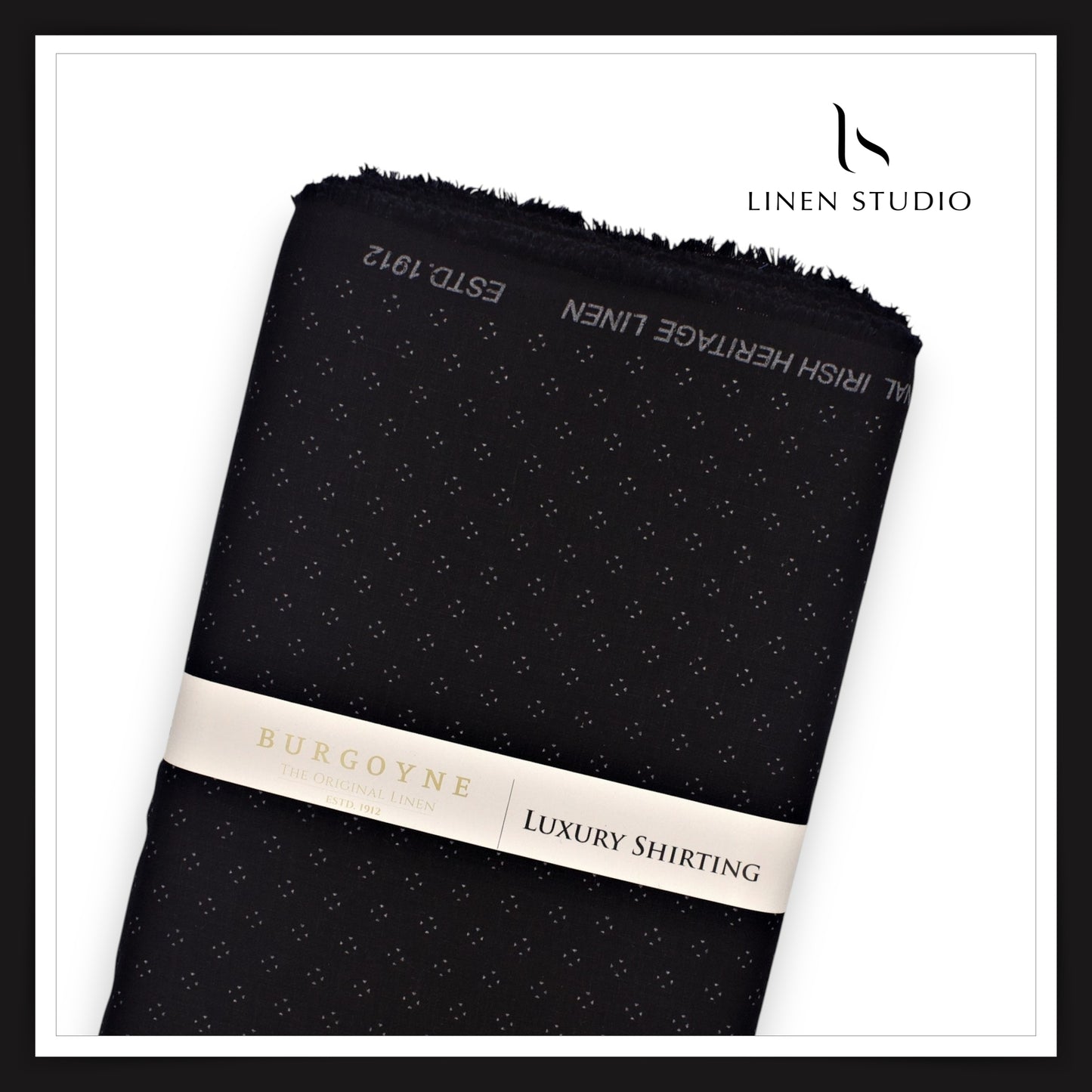 Burgoyne Pure Linen Print on 70 Lea Twill Shirting - Black Dots