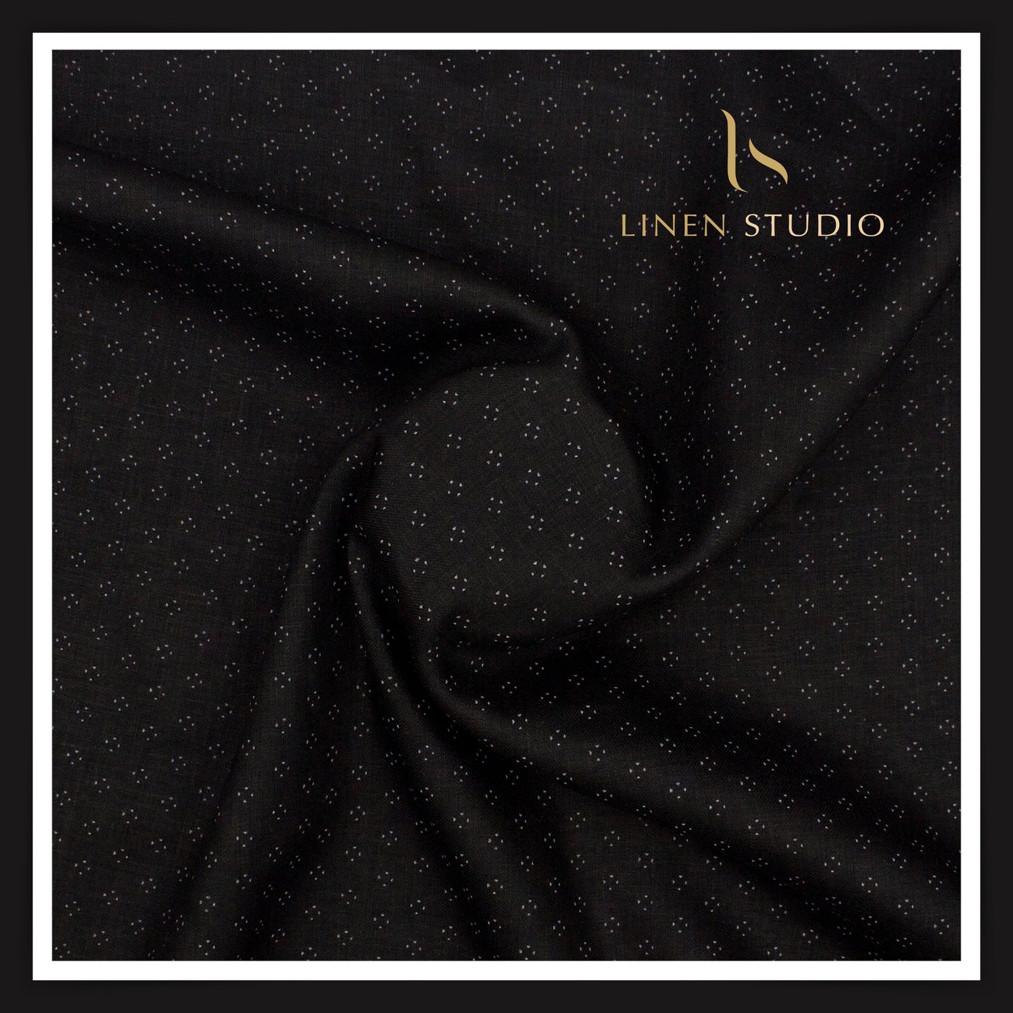 Burgoyne Pure Linen Print on 70 Lea Twill Shirting - Black Dots
