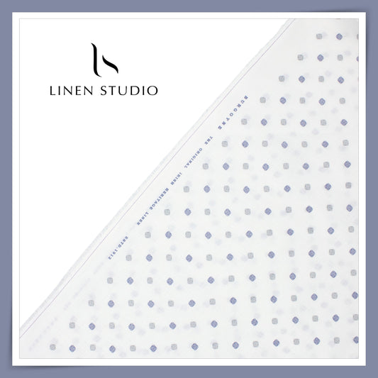 70 Lea Twill Digital Printed Premium Linen by Burgoyne - White Blue & Grey Print (NEW)