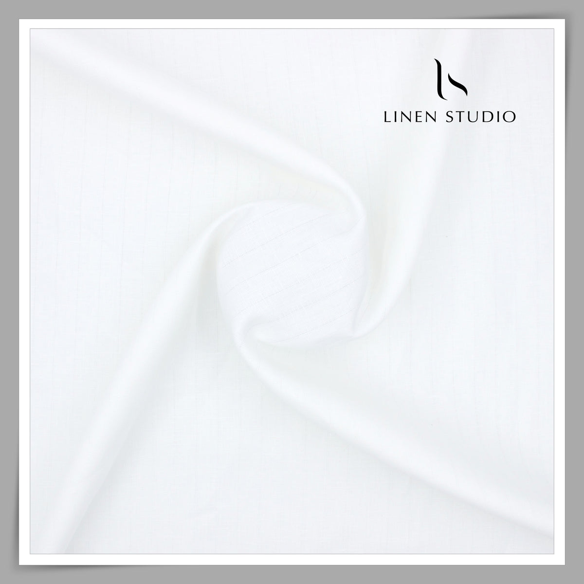 60 Lea Pure Linen Self Striped Shirting by Burgoyne - Bright White (Zoom In) (Most Selling)