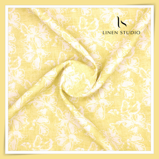 Burgoyne Linen 90% Cotton 10% Digital Printed - Yellow Phool (NEW)