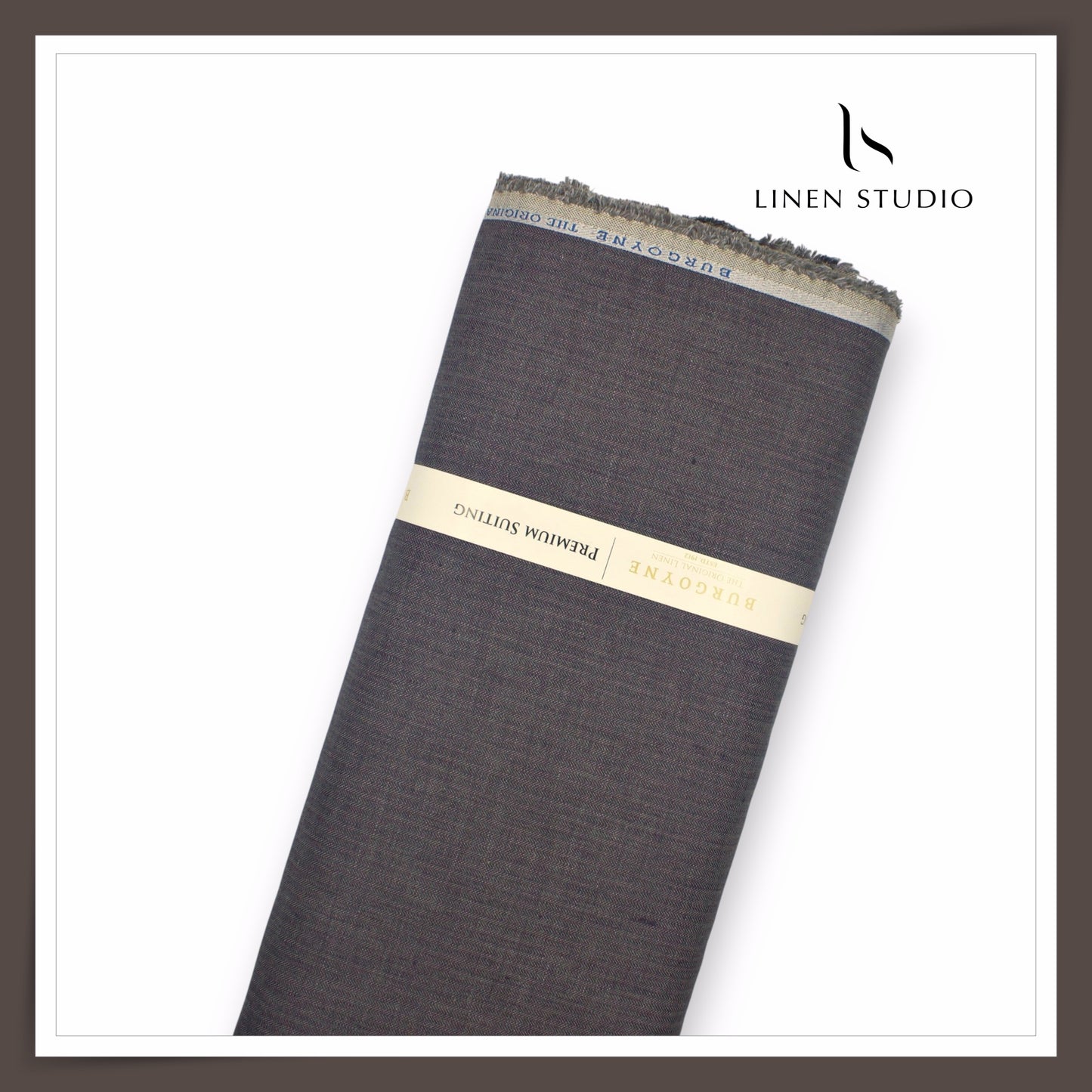 40 Lea Twill Premium Linen Suiting by Burgoyne - Gravel Herringbone Stripes (NEW) (Zoom In)