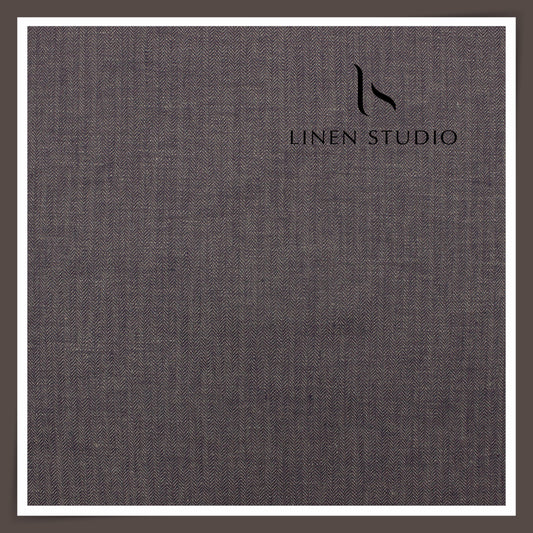 40 Lea Twill Premium Linen Suiting by Burgoyne - Gravel Herringbone Stripes (NEW) (Zoom In)