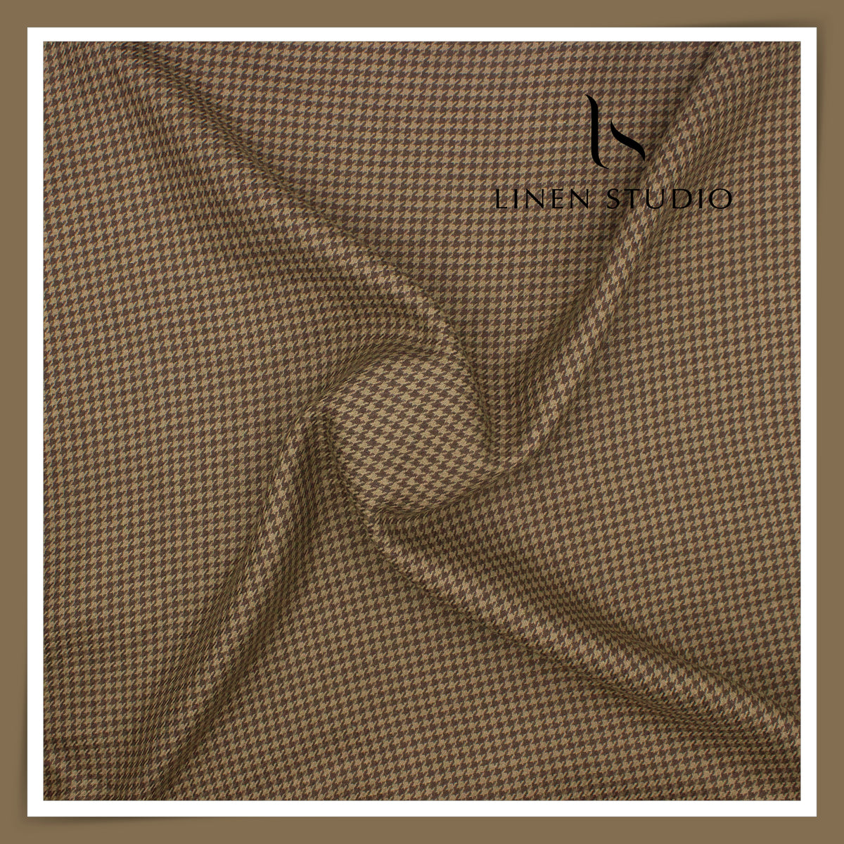 Premium 40 Lea Pure Linen Suiting by Burgoyne - Copper & Beige Houndstooth Designer Checks (NEW)