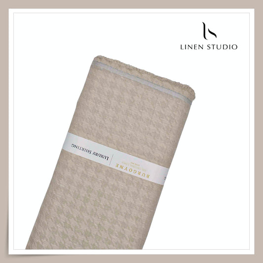 Burgoyne 70 Lea Premium Linen Jacquard Shirting - Oatmeal Houndstooth (NEW)