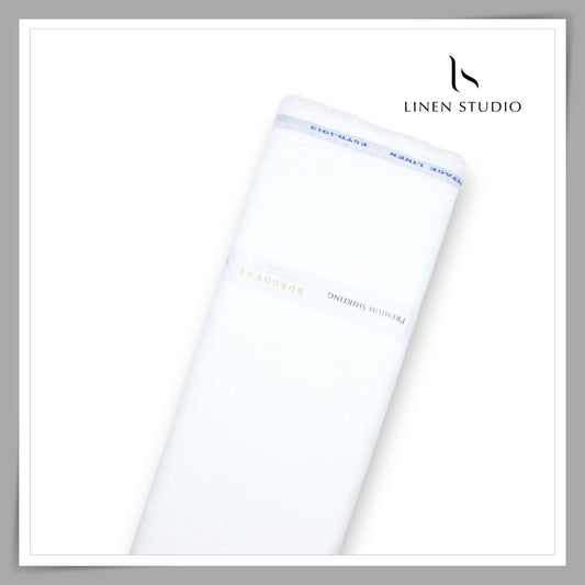 60 Lea Pure Linen Jacquard Shirting by Burgoyne Ireland - White Keri (NEW) (Zoom In)