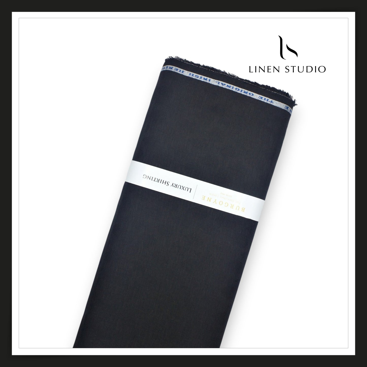 60 Lea Pure Linen Jacquard Shirting by Burgoyne Ireland - Black Butta (NEW) (Zoom In)