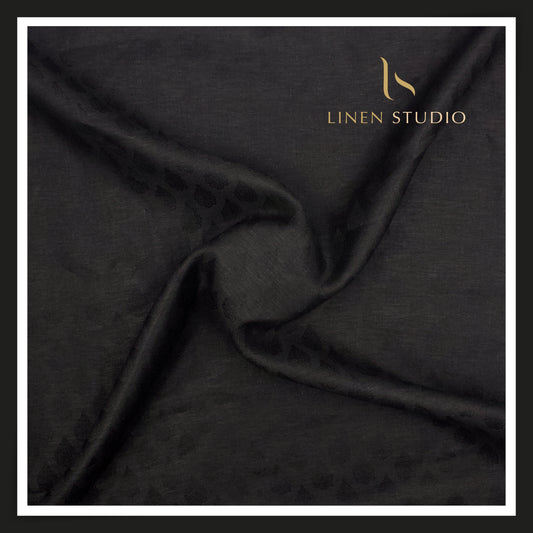60 Lea Pure Linen Jacquard Shirting by Burgoyne Ireland - Black Butta (NEW) (Zoom In)