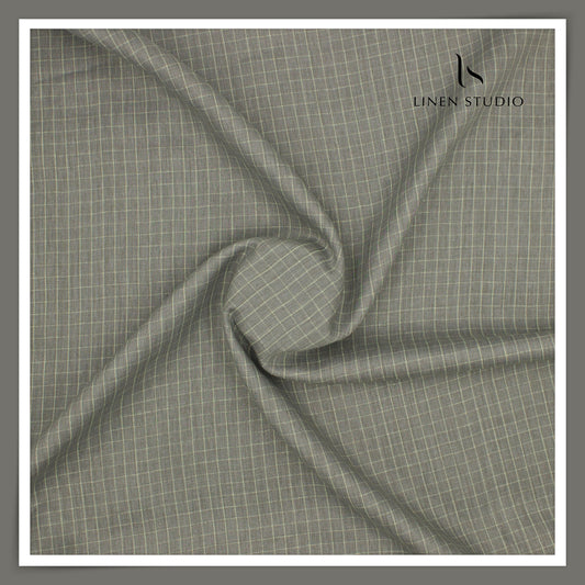 70 Lea Twill Shirting by Burgoyne - Grey Mint Checks (Highest Selling) (NEW)