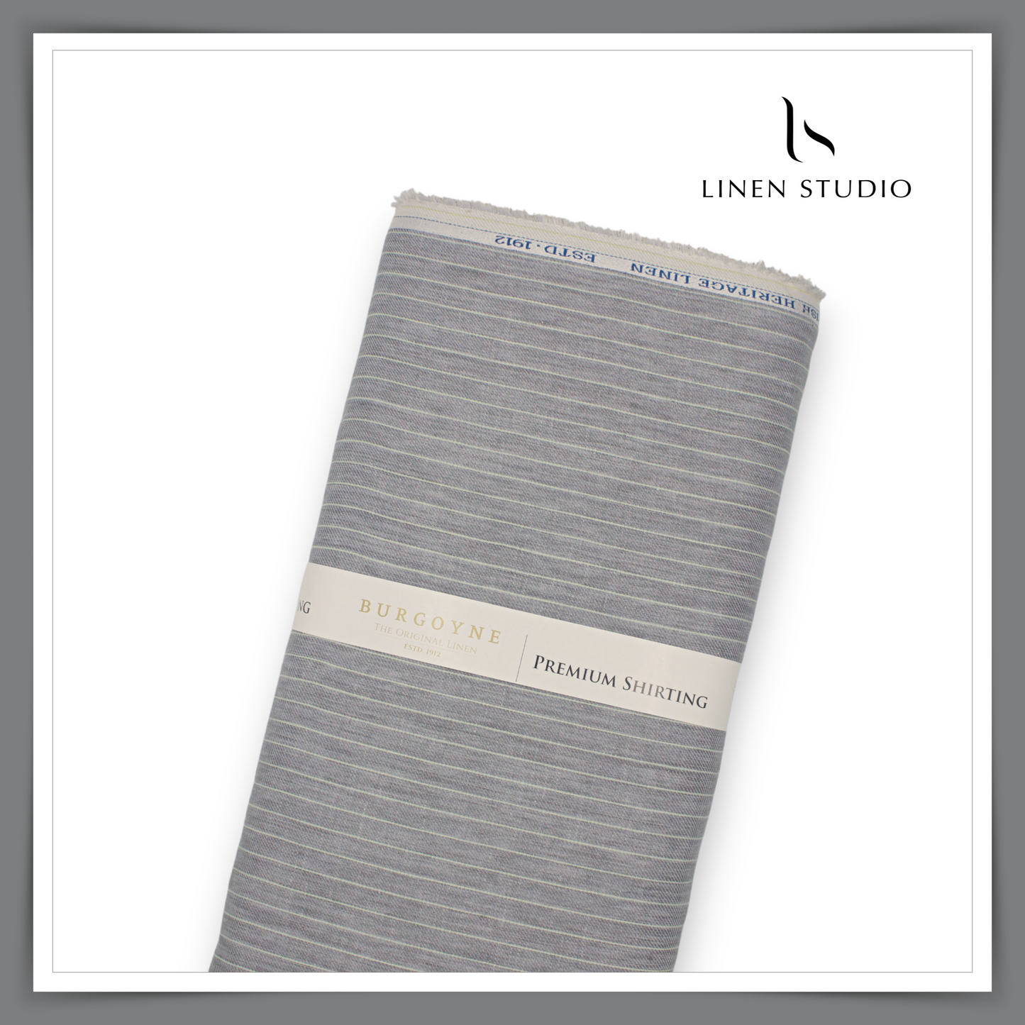 70 Lea Twill Shirting by Burgoyne - Grey with Mint Stripes (Highest Selling)