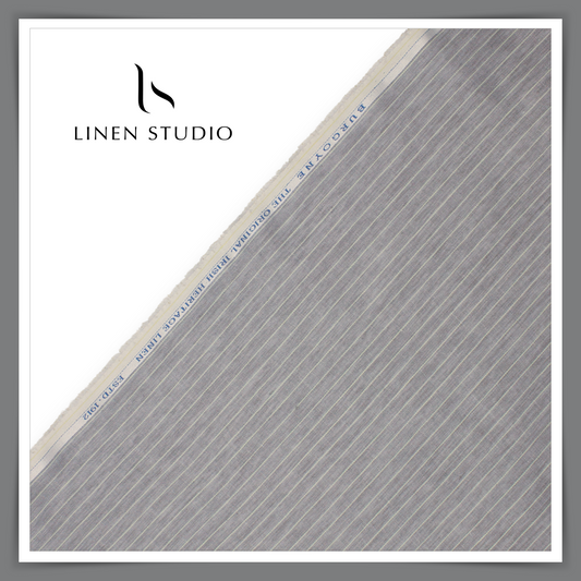 70 Lea Twill Shirting by Burgoyne - Grey with Mint Stripes (Highest Selling)