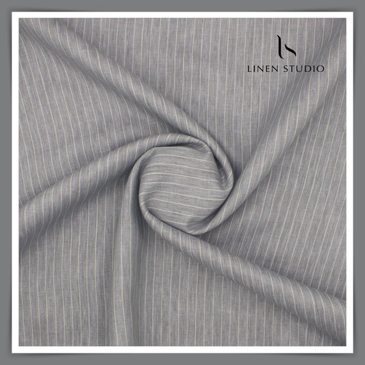 70 Lea Twill Shirting by Burgoyne - Grey with Mint Stripes (Highest Selling)