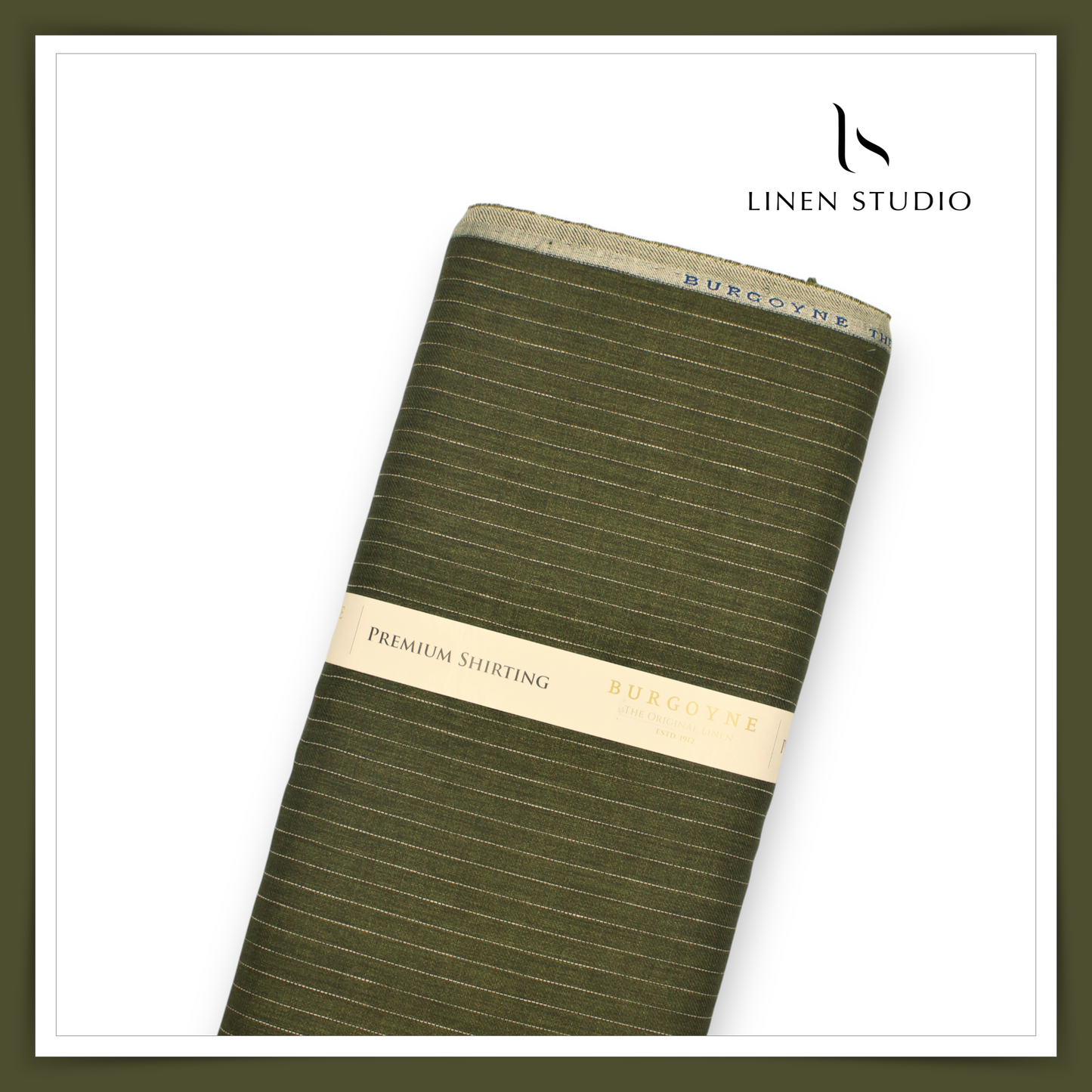 70 Lea Twill Shirting by Burgoyne - Moss Green Stripes (Highest Selling)