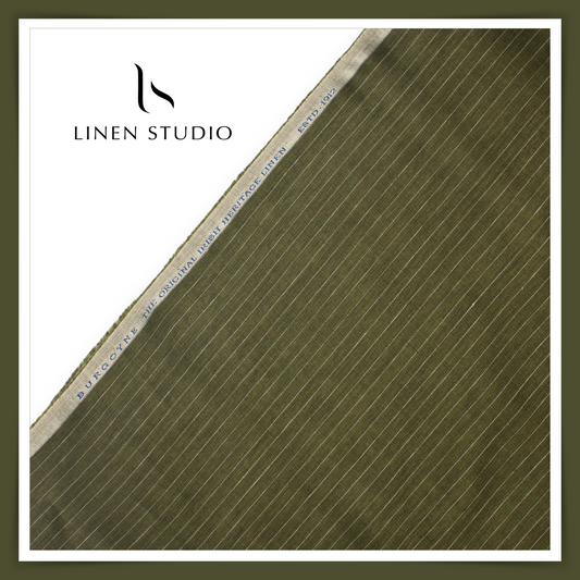 70 Lea Twill Shirting by Burgoyne - Moss Green Stripes (Highest Selling)