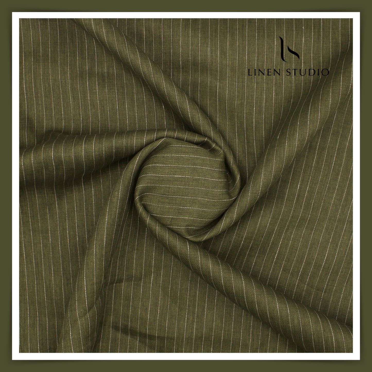 70 Lea Twill Shirting by Burgoyne - Moss Green Stripes (Highest Selling)