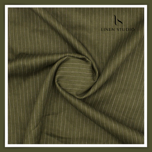 70 Lea Twill Shirting by Burgoyne - Moss Green Stripes (Highest Selling)