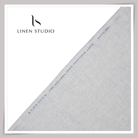 40 Lea Pure Linen Suiting by Burgoyne - Light Blue Textured (NEW)