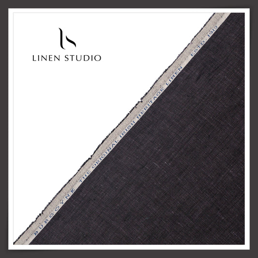 40 Lea Pure Linen Suiting by Burgoyne - Purplish Black Pick & Pick Textured (NEW)