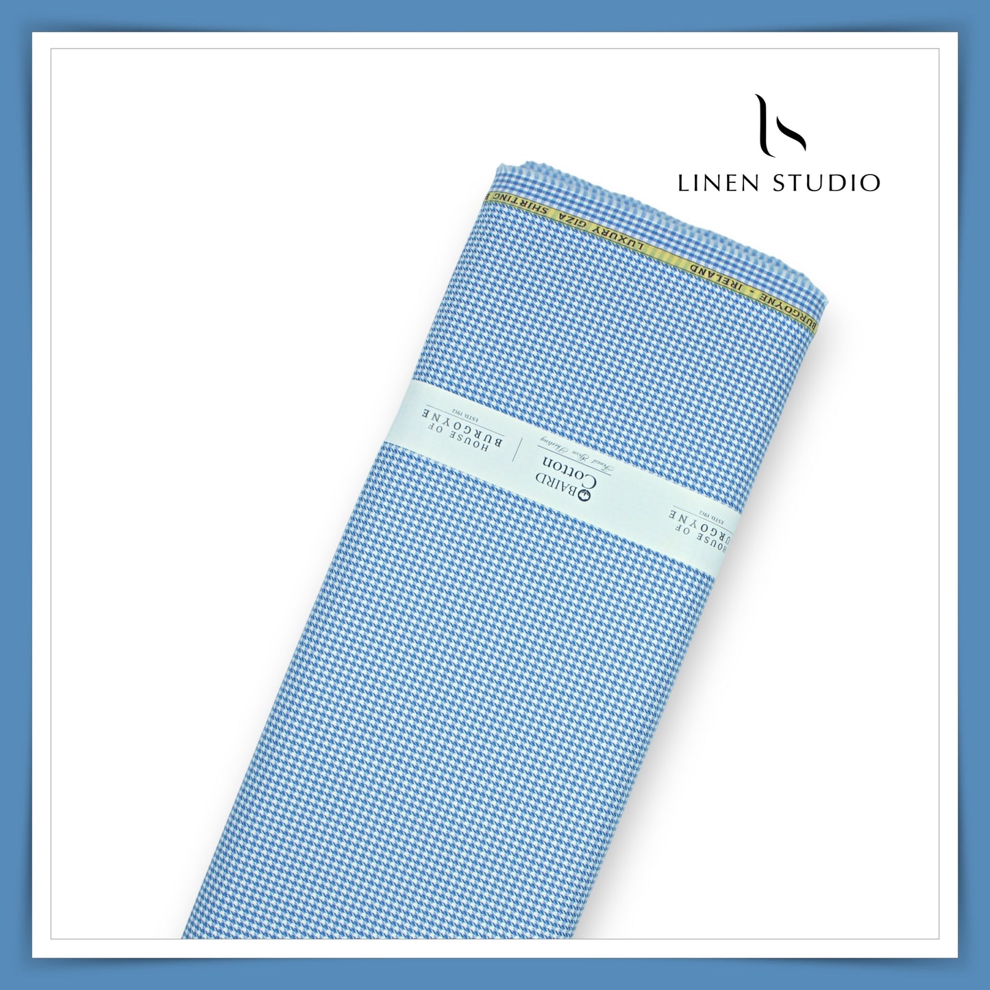 100% Finest Giza Cotton Shirting by Burgoyne - Blue Houndstooth (NEW)