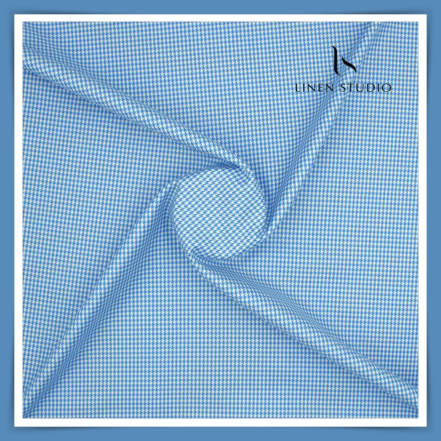 100% Finest Giza Cotton Shirting by Burgoyne - Blue Houndstooth (NEW)