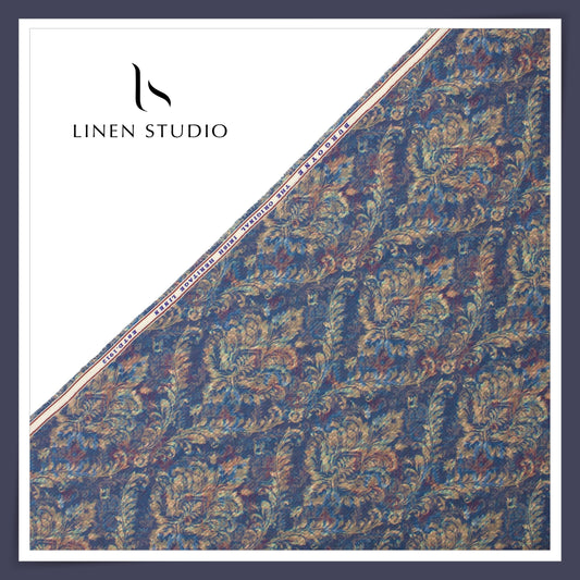 Burgoyne 70 Lea Premium Linen Digital Printed Shirting - Marble Blue Abstract (NEW)