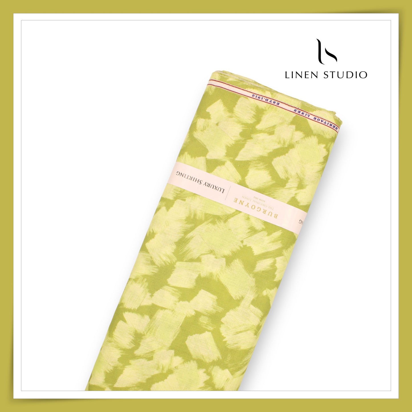 Burgoyne 70 Lea Premium Linen Digital Printed Shirting - Green & Yellow (NEW)