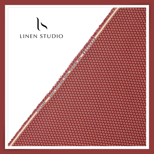 60 Lea Pure Linen Printed Shirting by Burgoyne Ireland - Red Phool (NEW)
