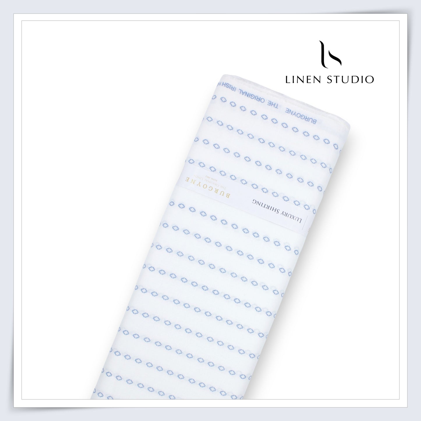 60 Lea Printed Linen Shirting by Burgoyne - White & Blue Stripes (NEW)