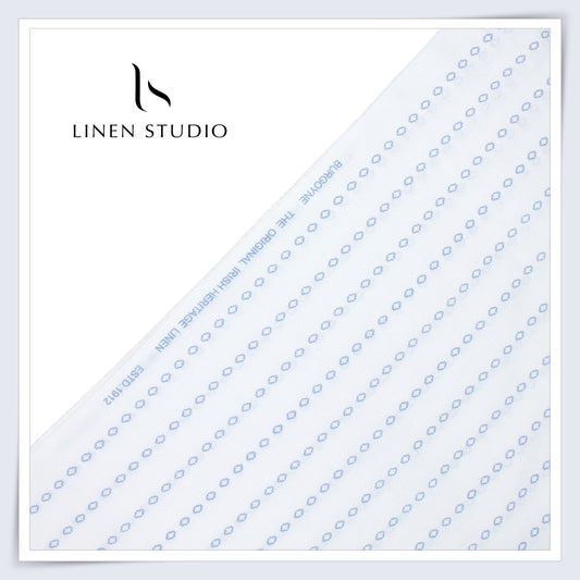 60 Lea Printed Linen Shirting by Burgoyne - White & Blue Stripes (NEW)