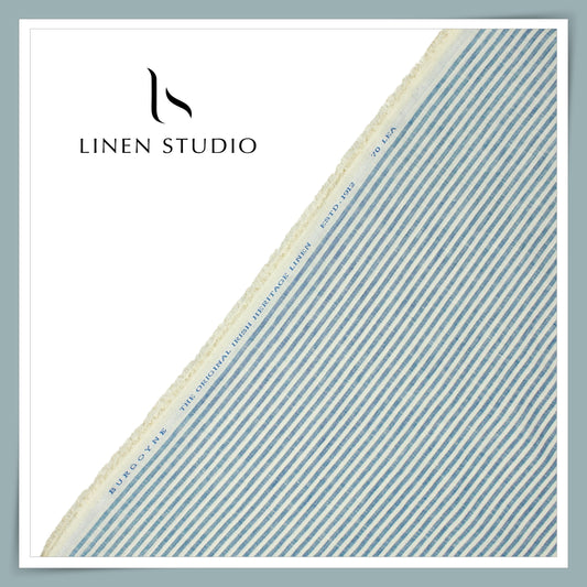 70 Lea Premium Pure Linen Shirting by Burgoyne Ireland - Soft Blue Stripes (NEW)
