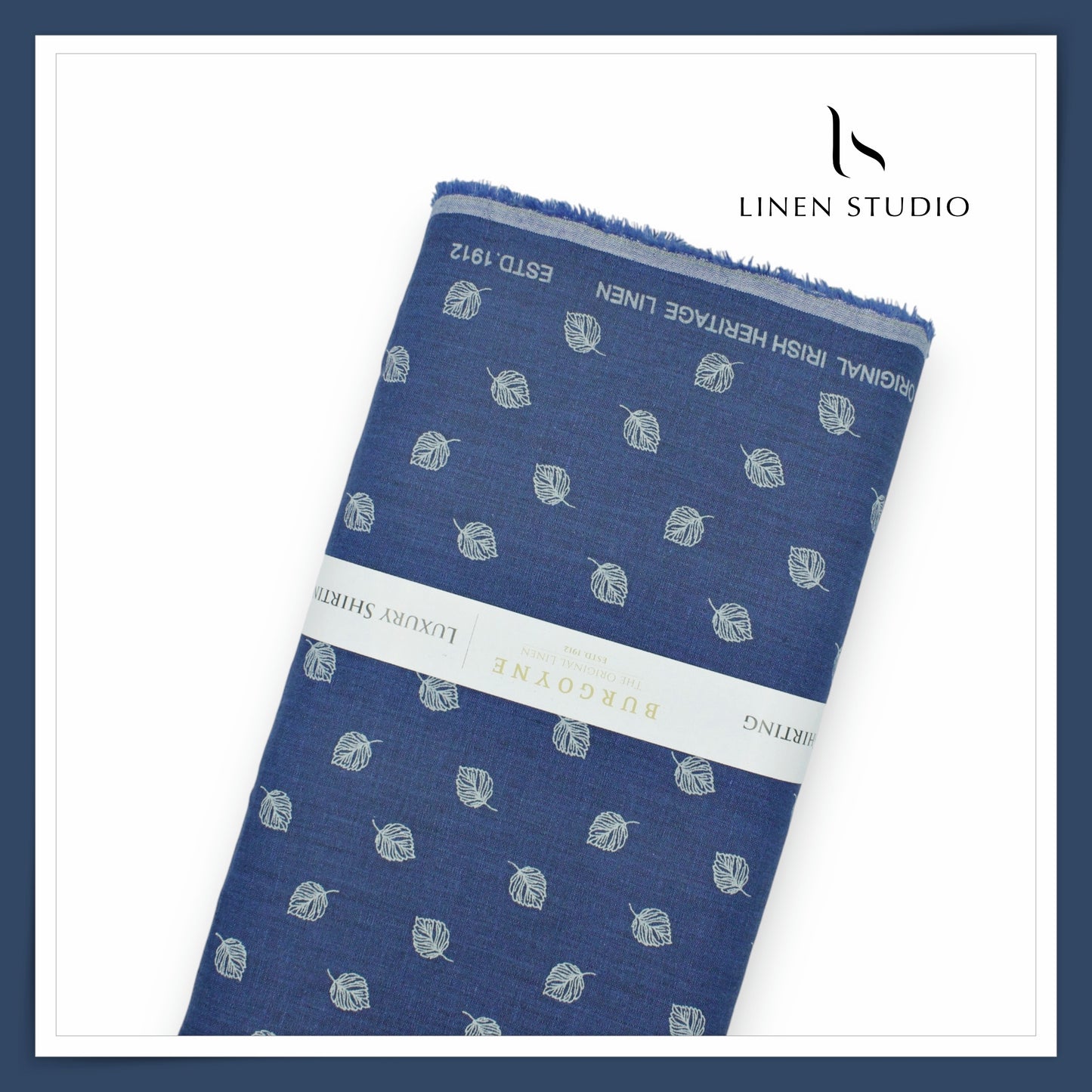 Burgoyne 70 Lea Premium Linen Printed Shirting - Rhino Blue Leaf (NEW)
