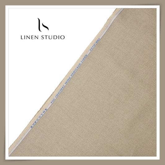 70 Lea Pure Linen Herringbone Design Shirting by Burgoyne - Natural (NEW) (Zoom In)