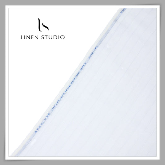Burgoyne 60 Lea Netted Pure Linen White Shirting with Silver Lurex Stripes (NEW) (Zoom in)