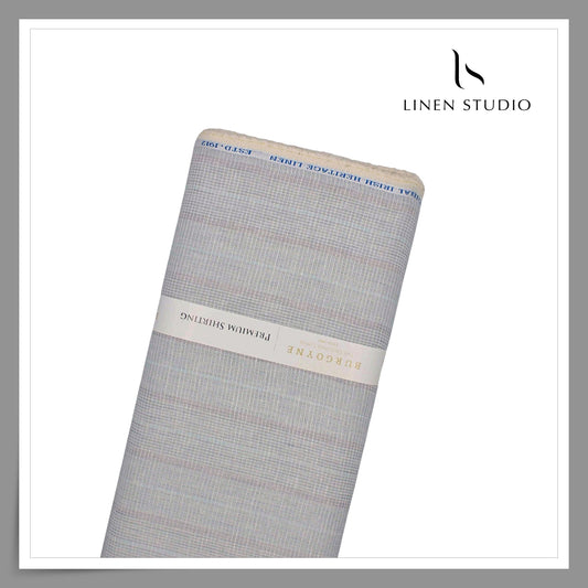 Burgoyne 70 Lea Premium Linen Jacquard Shirting - Greyish Blue Multicolour Stripes (NEW)