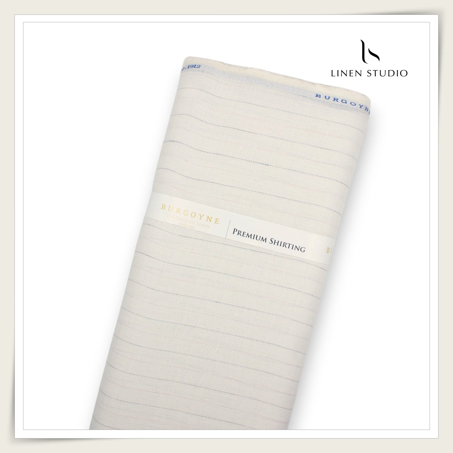 Burgoyne 60 Lea Netted Pure Linen Shirting - Cream with Grey/Pink Stripes (NEW) (Zoom in)