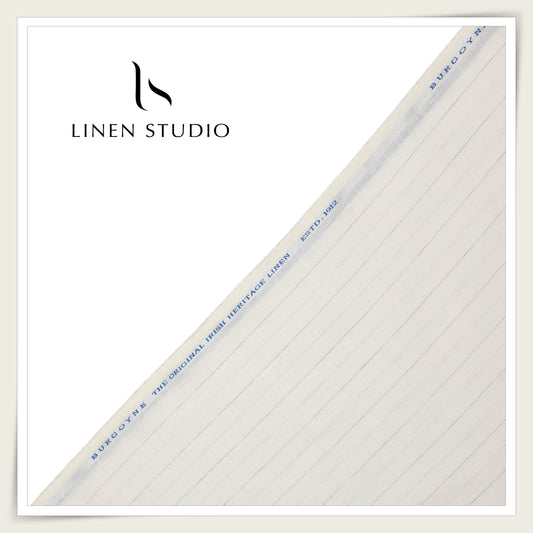 Burgoyne 60 Lea Netted Pure Linen Shirting - Cream with Grey/Pink Stripes (NEW) (Zoom in)