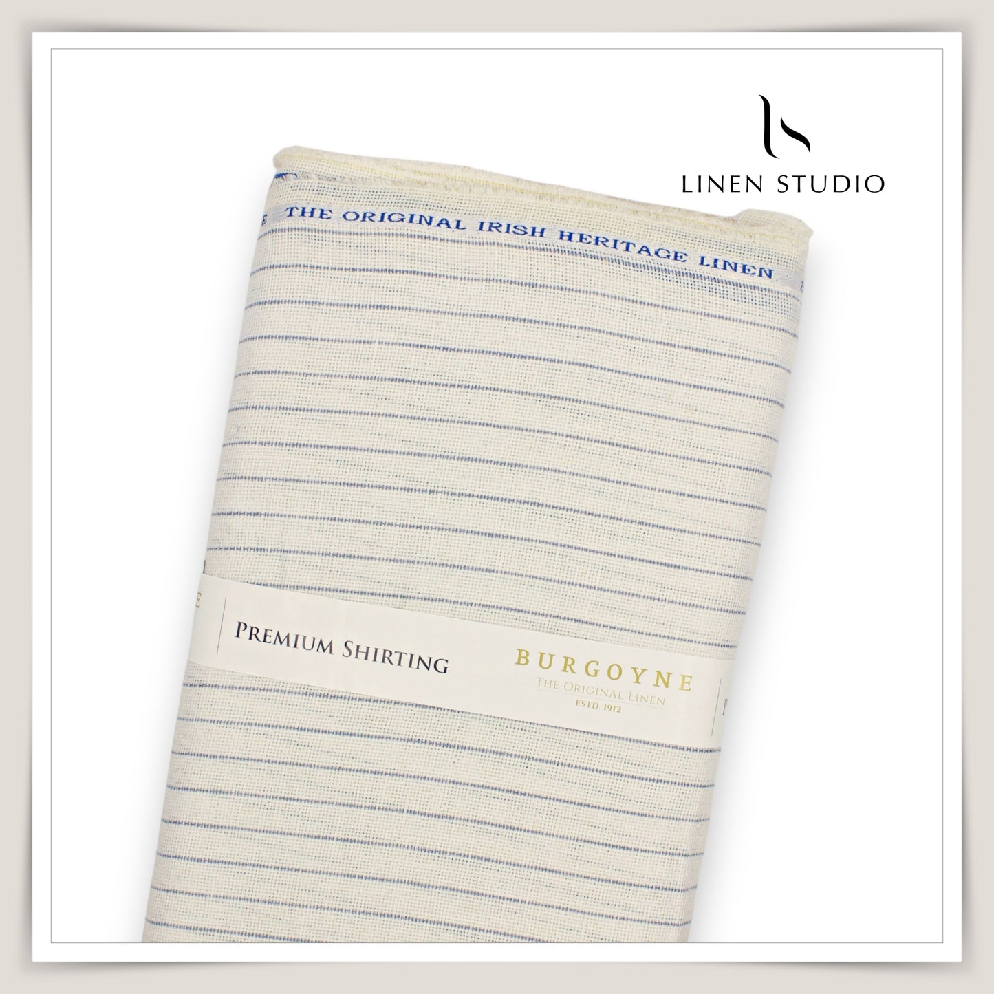 Burgoyne Exclusive Netted Linen Shirting - Cream with Blue Stripes (Zoom in)